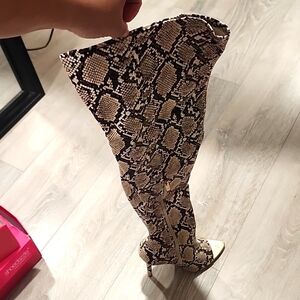 Shoedazzle slithering heeled boots in natural